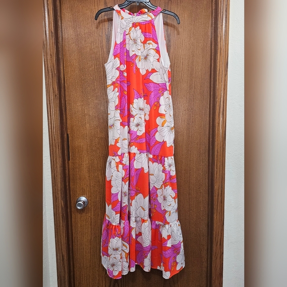 Betsy's Boutique Sketched Floral Halter Maxi Dress Orange Pink White Meduim - Picture 3 of 11